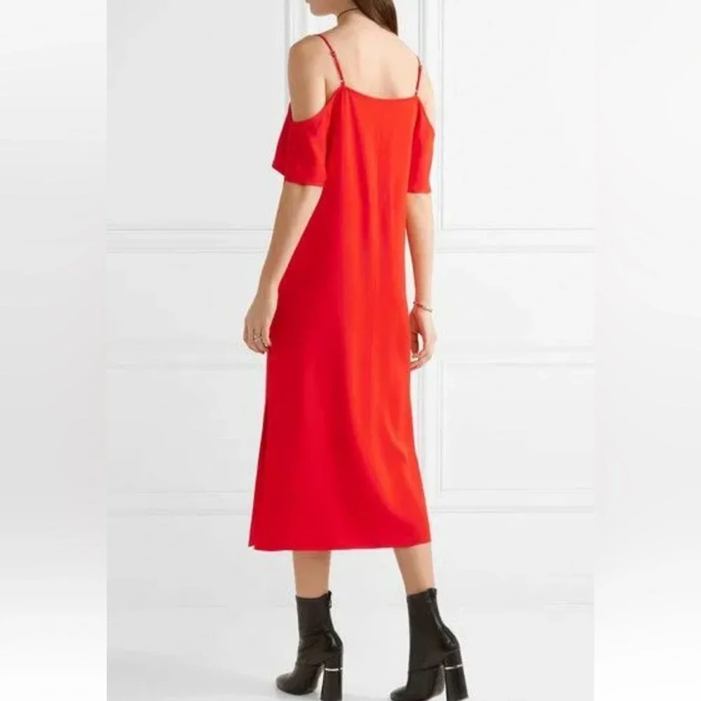 ALEXANDER WANG Cold Shoulder V Neck Crepe Midi Dress in Red Size 6
